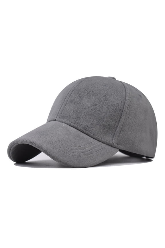 6 Panel Baseball Cap Faux Suede Adjustable Unisex Curved Bill Sturectured Hat-Grey
