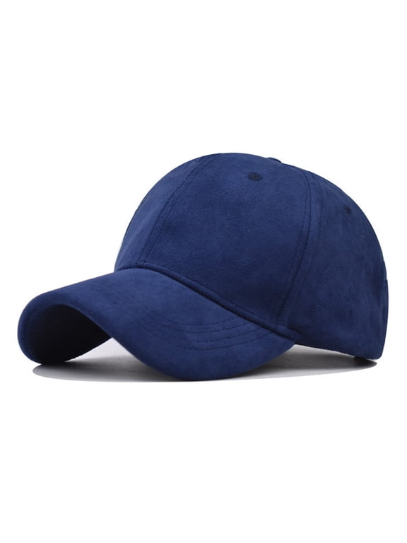 6 Panel Baseball Cap Faux Suede Adjustable Unisex Curved Bill Sturectured Hat-Navy