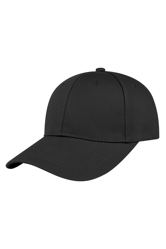 6 Panel Baseball Cap Structured Mid Profile Cotton Twill Sun Hat-Black
