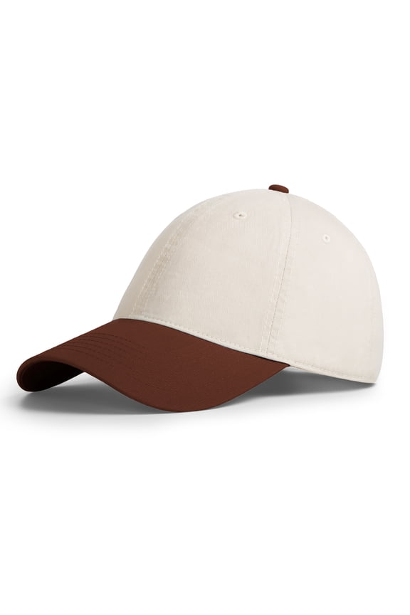 6 Panel Two Tone Spliced Baseball Cap, Brown Unstructured Unisex Dad Hat Mid Profile Sun Hat Casual Style