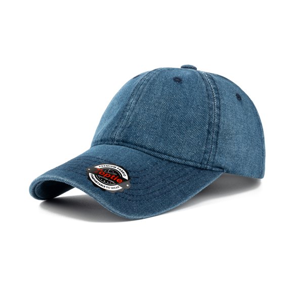 TOPTIE 6 Panel Washed Denim Baseball Cap - Dark Blue Mid Profile Adjustable Unisex Hat, Daily Wear, Sun Protection Cap