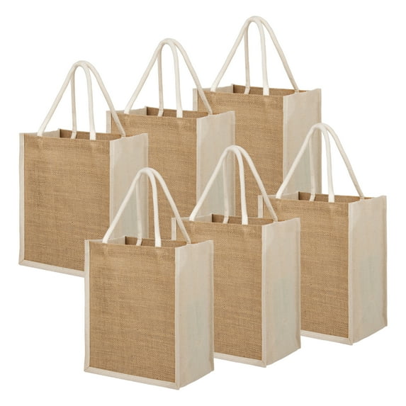 TOPTIE 6 Pcs Jute Tote Bags Reusable Burlap Grocery Shopping Bags Bridesmaid Wedding Gift Bag