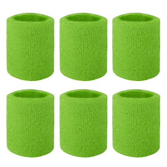 TOPTIE 6 Pcs Wrist Sweatbands Sports Wristband Terry Cotton Absorbent for Tennis Basketball Competitions, Light Green 3-1/8 Inch