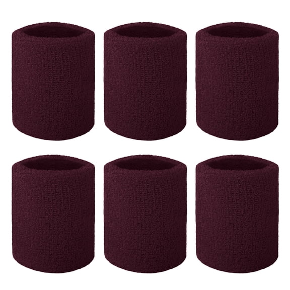 TOPTIE 6 Pcs Wrist Sweatbands Sports Wristband Terry Cotton Absorbent for Tennis Basketball Competitions, Maroon 3-1/8 Inch