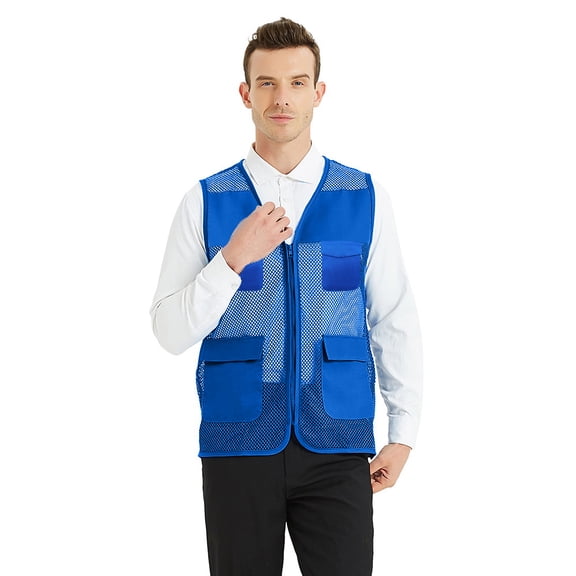 TOPTIE Adult Mesh Vest Zipper Supermarket Team Volunteer Multi-pocket Uniform Vest