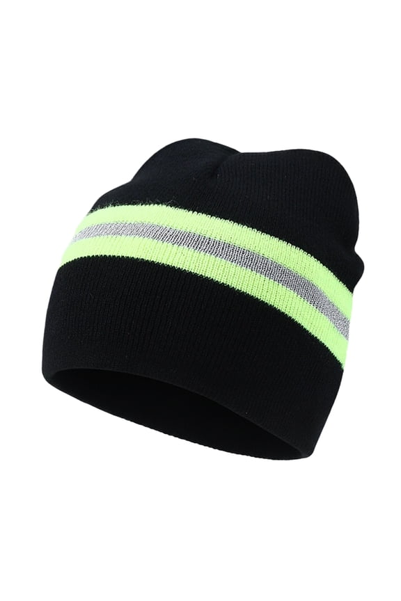 Adult Reflective Knit Beanie Hat Warm Winter Skull Cap for Men & Women-NeonYellow