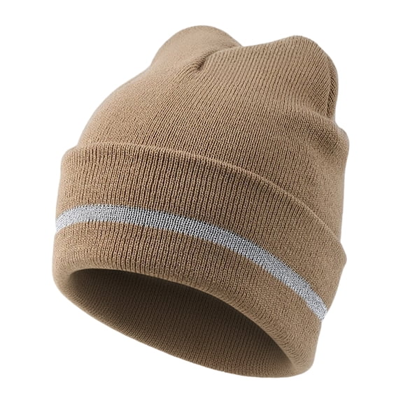 TOPTIE Adult Reflective Knit Beanie Hat Warm Winter Skull Cap for Men & Women Night Running, Cycling, Work Headwear-Khaki