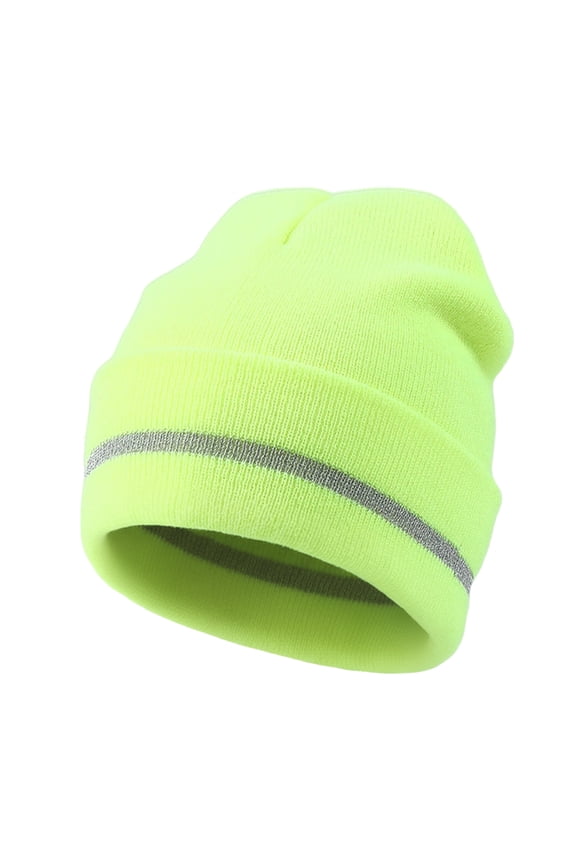 Adult Reflective Knit Beanie Hat Warm Winter Skull Cap for Men & Women Night Running, Cycling, Work Headwear-NeonYellow
