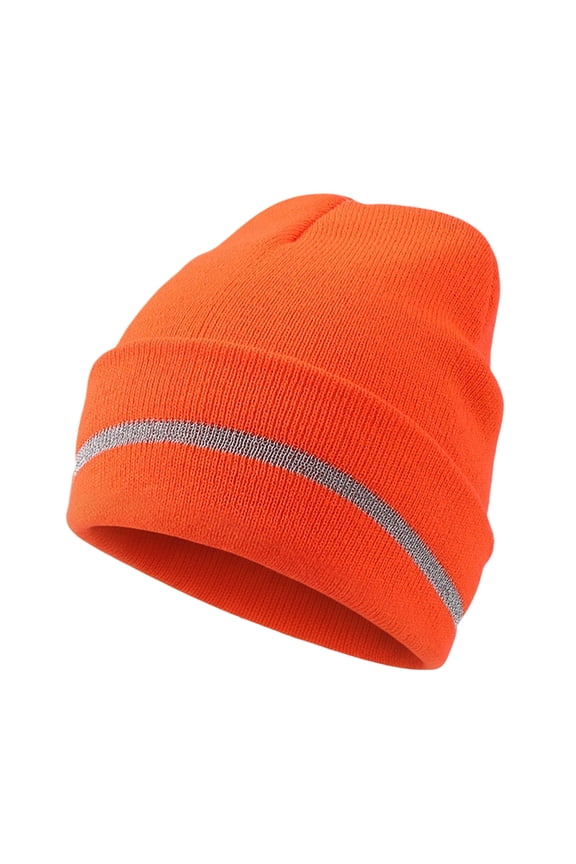 Adult Reflective Knit Beanie Hat Warm Winter Skull Cap for Men & Women Night Running, Cycling, Work Headwear-Orange