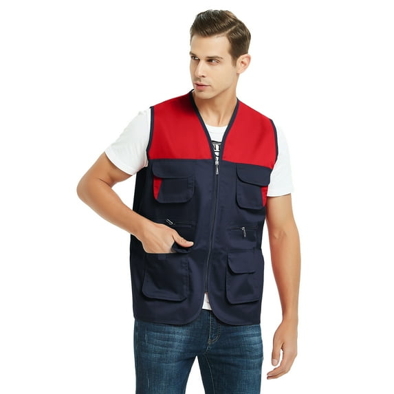 TOPTIE Adult Supermarket Volunteer Vest Travel Safari Multi-pocket Waistcoat-Navy-3XL