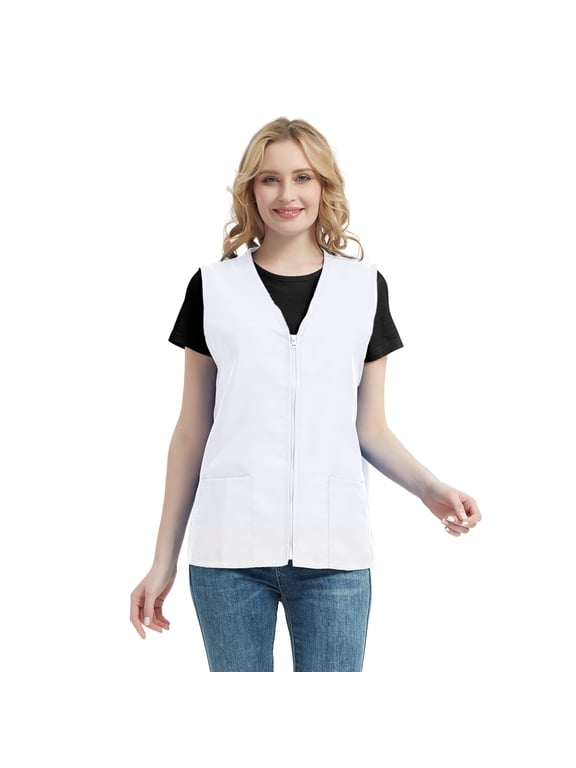 Adult Volunteer Activity Vest Supermarket Uniform Vests Clerk Workwear-White-XXL