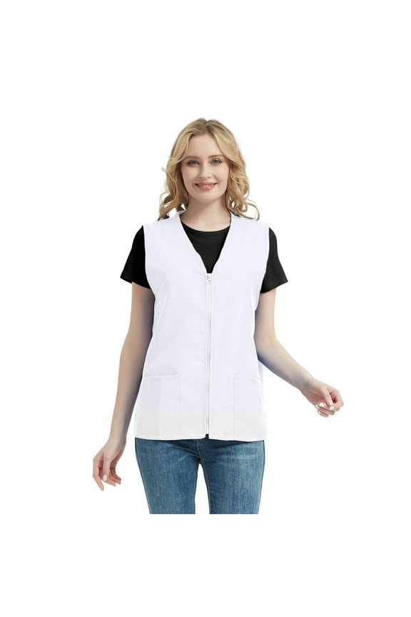 Adult Volunteer Activity Vest Supermarket Uniform Vests Clerk Workwear-White-XXL