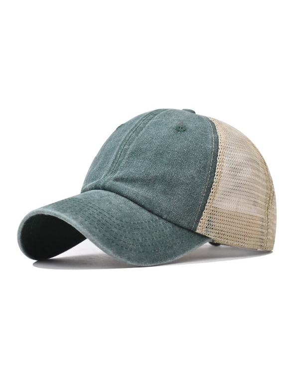 Baseball Cap Washed Cotton Mesh Back Unisex Adjustable Vintage Low Profile-Dark Green Khaki