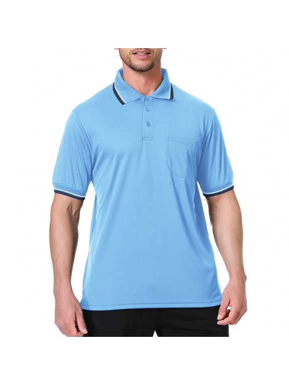 Baseball and Softball Referee Shirt Short Sleeve Polo Shirt Umpire Jersey-Blue-L