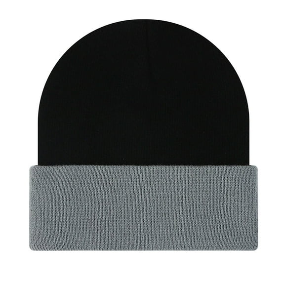 TOPTIE Beanie Hat 2-Tone Long Cuff Knit Color Block Winter Beanie Skull Cap for Men & Women-GreyBlack