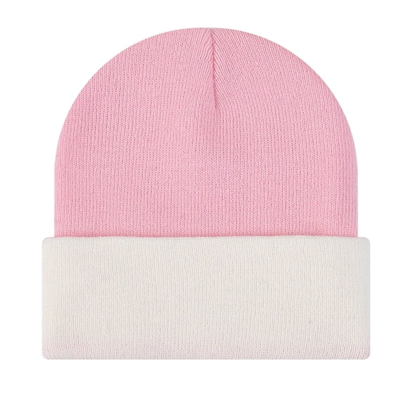 TOPTIE Beanie Hat 2-Tone Long Cuff Knit Color Block Winter Beanie Skull Cap for Men & Women-WhitePink
