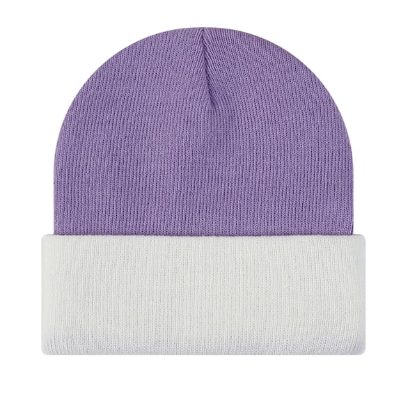 TOPTIE Beanie Hat 2-Tone Long Cuff Knit Color Block Winter Beanie Skull Cap for Men & Women-WhitePurple