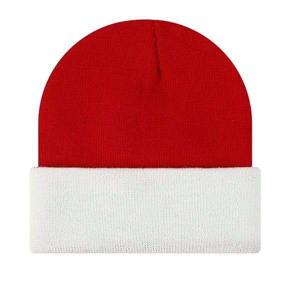 TOPTIE Beanie Hat 2-Tone Long Cuff Knit Color Block Winter Beanie Skull Cap for Men & Women-WhiteRed