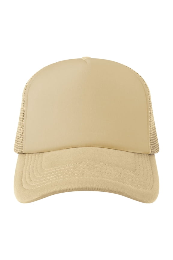 Blank 5 Panel Trucker Hat Foam Front Mesh Back 2 Tone Trucker Snapback Hat-Beige