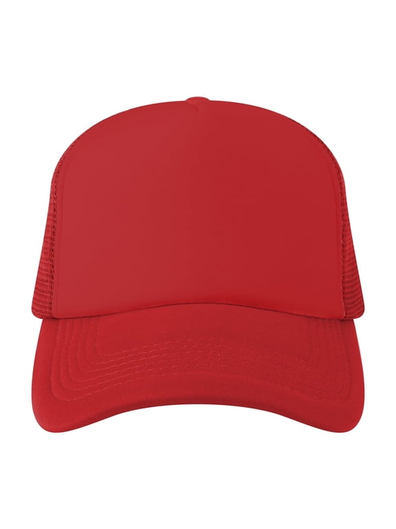 Blank 5 Panel Trucker Hat Foam Front Mesh Back 2 Tone Trucker Snapback Hat-Red