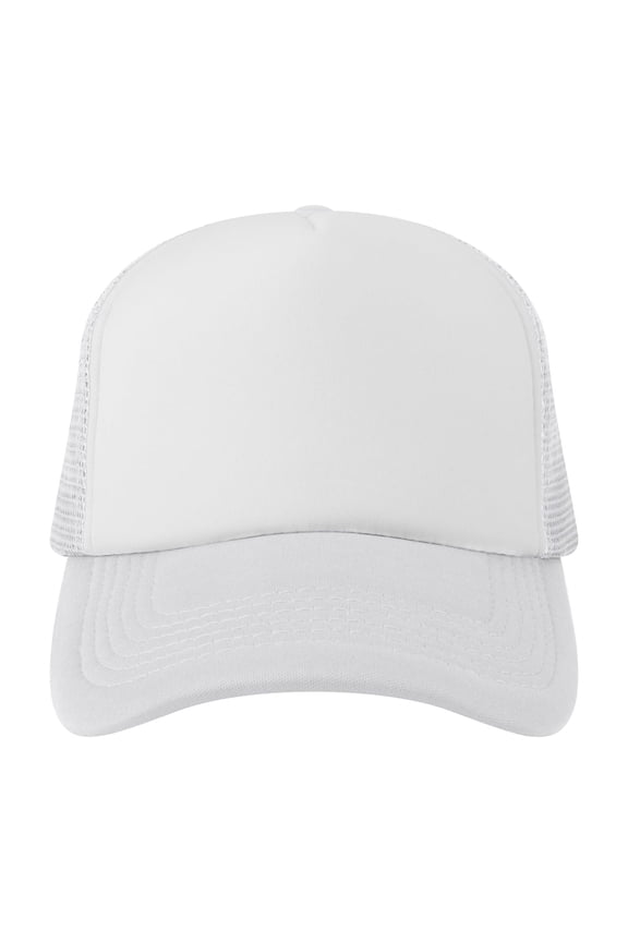 Blank 5 Panel Trucker Hat Foam Front Mesh Back 2 Tone Trucker Snapback Hat-White