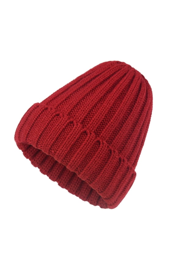 Cabled Knit Beanie Cozy Slouchy Winter Cap with Ribbed Cuff Skull Hats for Men Women-Red