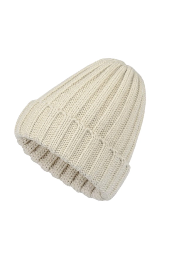 Cabled Knit Beanie Hat Cozy Slouchy Winter Cap with Ribbed Cuff, Stretchy Soft Yarn for Adult & Kid-Beige-Adult