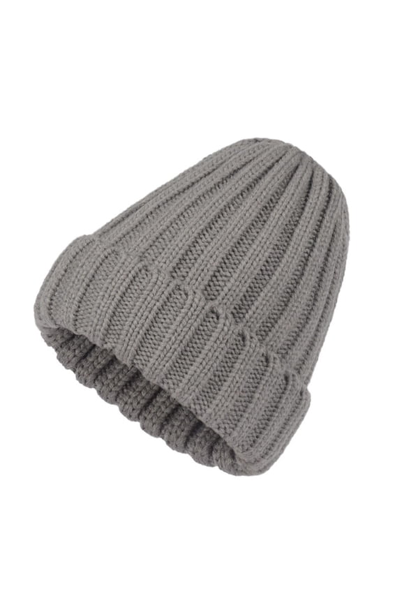 Cabled Knit Beanie Hat Cozy Slouchy Winter Cap with Ribbed Cuff, Stretchy Soft Yarn for Adult & Kid-Grey-Adult