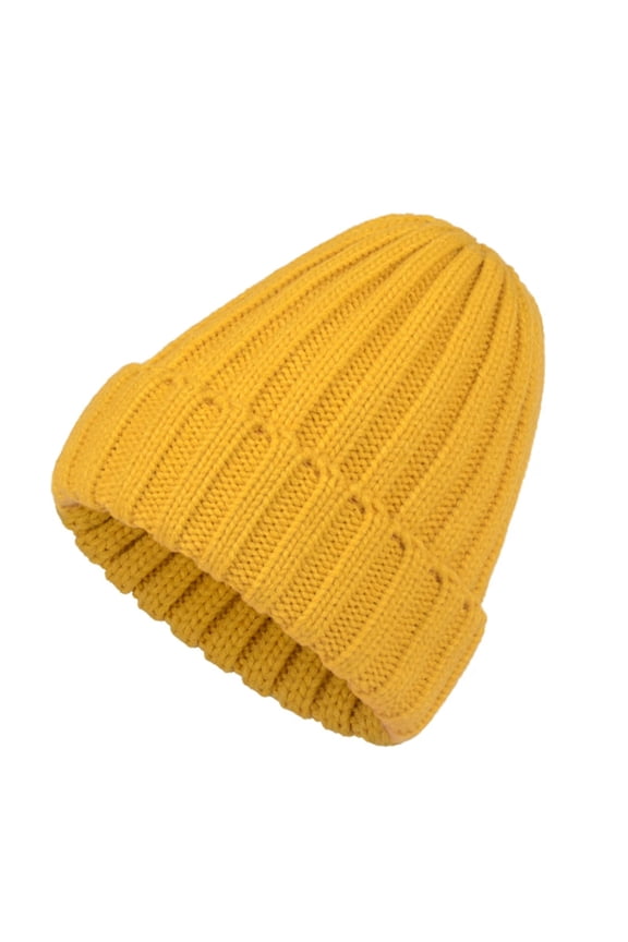 Cabled Knit Beanie Hat Cozy Slouchy Winter Cap with Ribbed Cuff, Stretchy Soft Yarn for Adult & Kid-Yellow-Adult