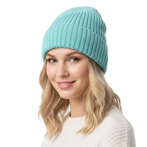 TOPTIE Cabled Knit Beanie Hat with Ribbed Cuff, Cozy Stretchy Winter Hat for Men & Women, Slouchy Soft Yarn Cap-AUQA