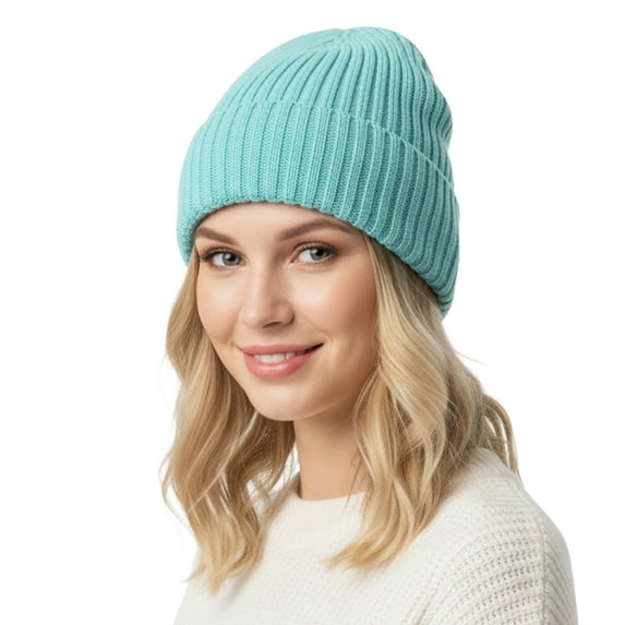 TOPTIE Cabled Knit Beanie Hat with Ribbed Cuff, Cozy Stretchy Winter Hat for Men & Women, Slouchy Soft Yarn Cap-AUQA