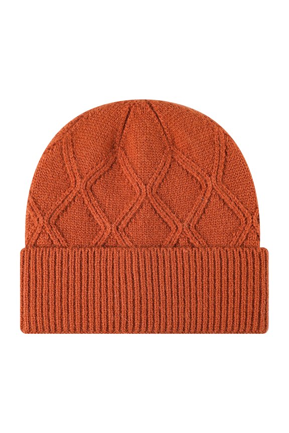 Cabled Knit Beanie Hat with Ribbed Cuff, Cozy Stretchy Winter Hat for Men & Women, Slouchy Soft Yarn Cap-Orange