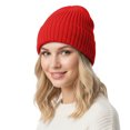 thumbnail image 1 of TOPTIE Cabled Knit Beanie Hat with Ribbed Cuff, Cozy Stretchy Winter Hat for Men & Women, Slouchy Soft Yarn Cap-Red, 1 of 8