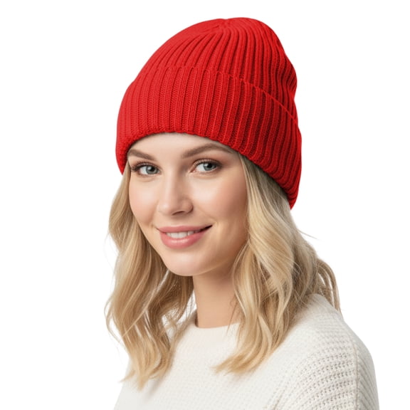 TOPTIE Cabled Knit Beanie Hat with Ribbed Cuff, Cozy Stretchy Winter Hat for Men & Women, Slouchy Soft Yarn Cap-Red