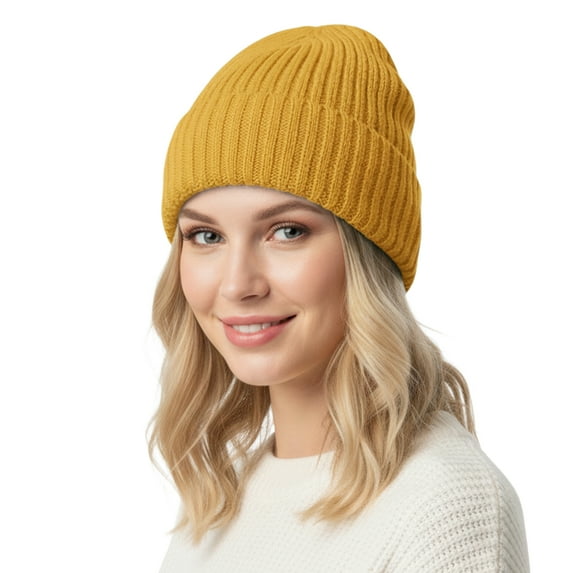 TOPTIE Cabled Knit Beanie Hat with Ribbed Cuff, Cozy Stretchy Winter Hat for Men & Women, Slouchy Soft Yarn Cap-Yellow