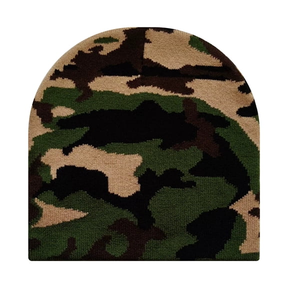 TOPTIE Camo Knit Beanie Warm Winter Beanie Skull Cap for Men & Women Soft Short Toque Hat for Cold Weather-GreenCamo