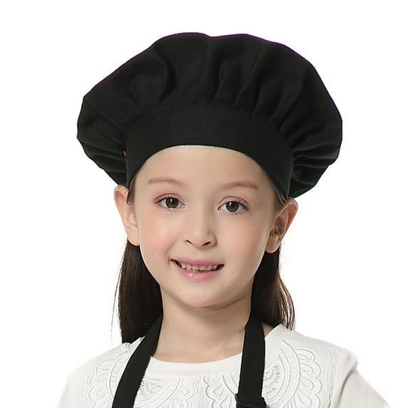 (Price/6 Pcs) TOPTIE Child's Cotton Canvas Adjustable Chef Hat-Black Dot-S