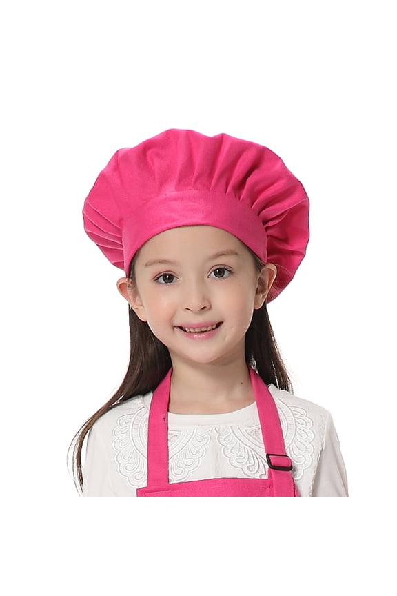 Chef Hat for Kid & Adult, Cotton Elastic Adjustable Kitchen Cooking Baking Hat-Hot Pink-M