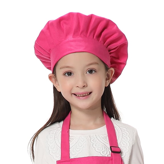 TOPTIE Chef Hat for Kid & Adult, Cotton Elastic Adjustable Kitchen Cooking Baking Hat-Hot Pink-S