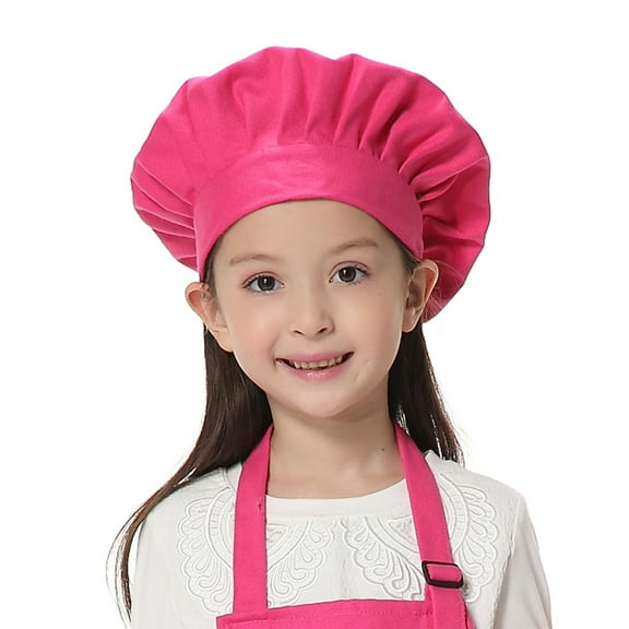 TOPTIE Chef Hat for Kid & Adult, Cotton Elastic Adjustable Kitchen Cooking Baking Hat-Hot Pink-S