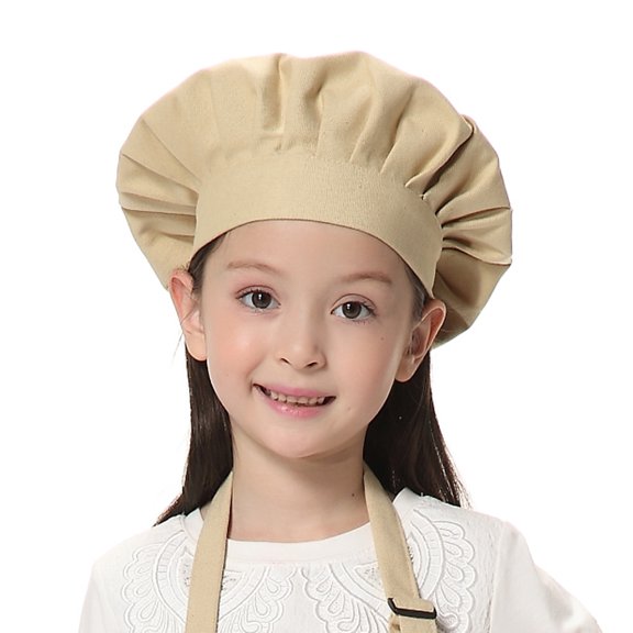 TOPTIE Chef Hat for Kid & Adult, Cotton Elastic Adjustable Kitchen Cooking Baking Hat-Khaki-S