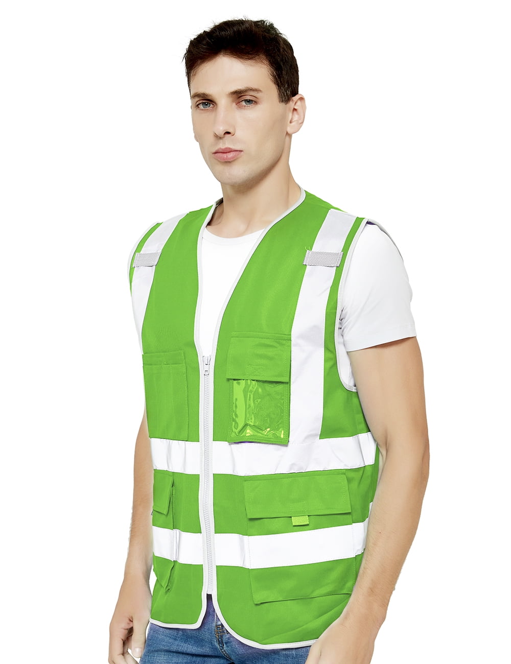 TOPTIE Class 2 High Visibility Zipper Front Safety Vest With 9 Pockets and Reflective Strips, Meets ANSI/ISEA Standards