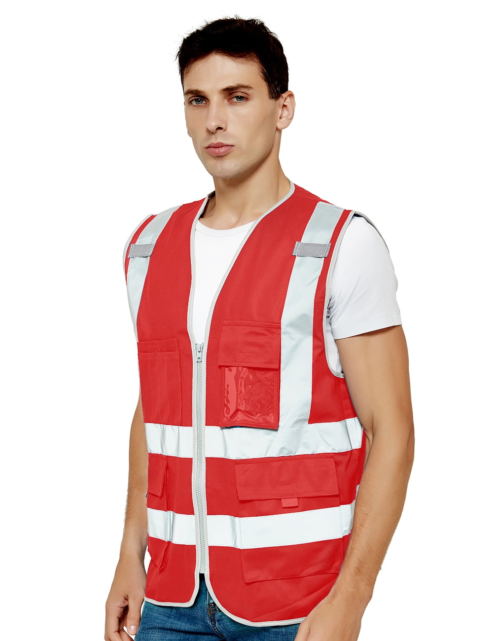 JKSafety Women's High Visibility Safety Vest - ANSI/ISEA Certified, 9 Pockets, Reflective Strips, Size 4XL, Black/Orange