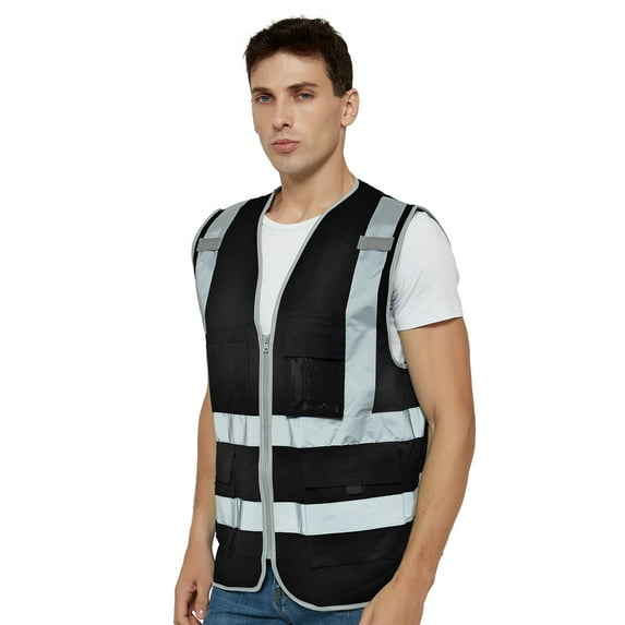 TOPTIE Class 2 High Visibility Zipper Front Safety Vest With 9 Pockets and Reflective Strips, Meets ANSI/ISEA Standards