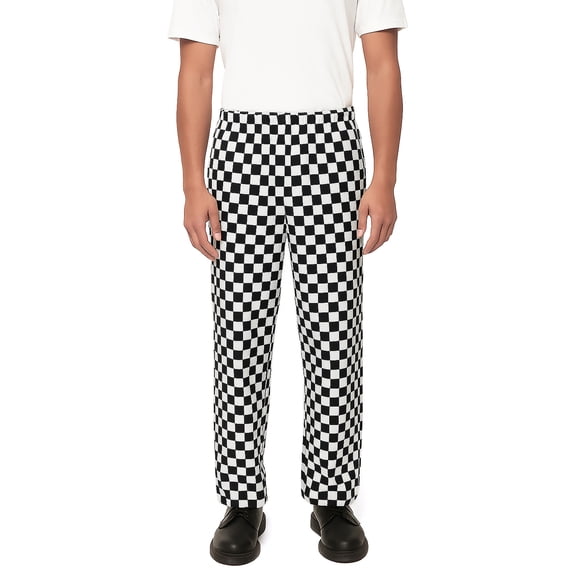 TOPTIE Classic Baggy Black and White Checkerboard Chef Pants with Drawstring Waist