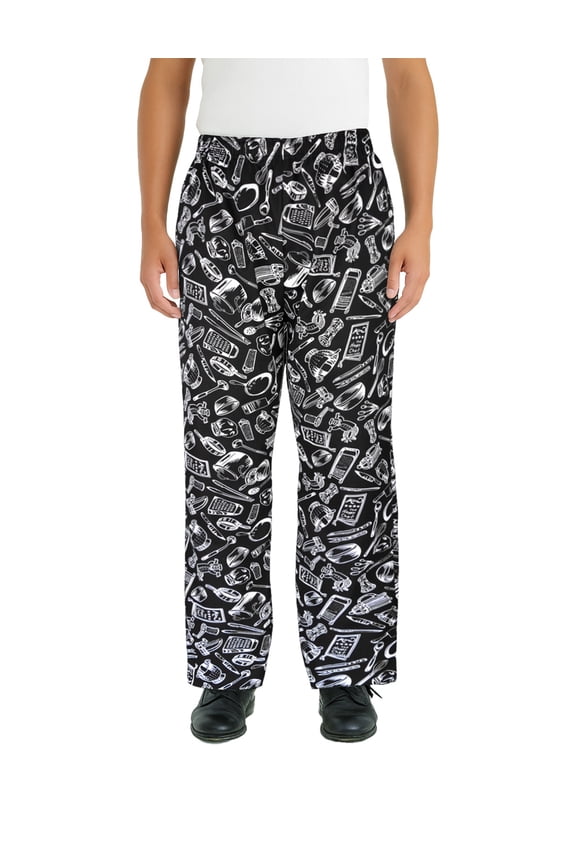 Classic Baggy Printed Chef Pants with Drawstring Waist Kitchen Restaurant Work Pants