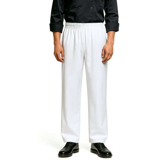 TOPTIE Classic Baggy White Chef Pants with Drawstring Waist Restaurant Work Uniform