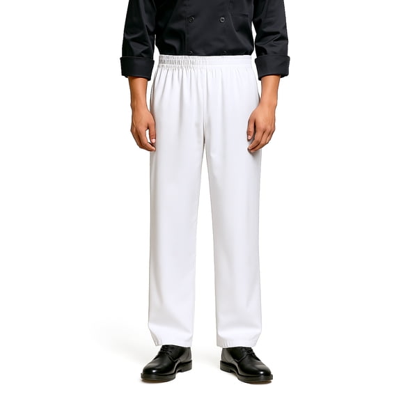 TOPTIE Classic Baggy White Chef Pants with Drawstring Waist Restaurant Work Uniform