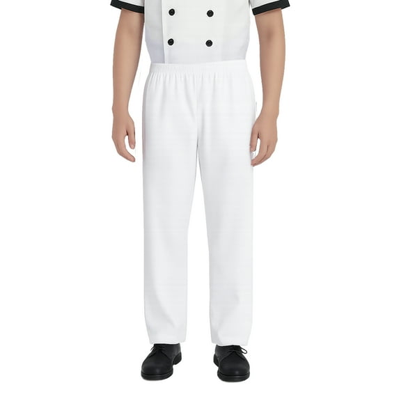 TOPTIE Classic Baggy White Chef Pants with Drawstring Waist Restaurant Work Uniform