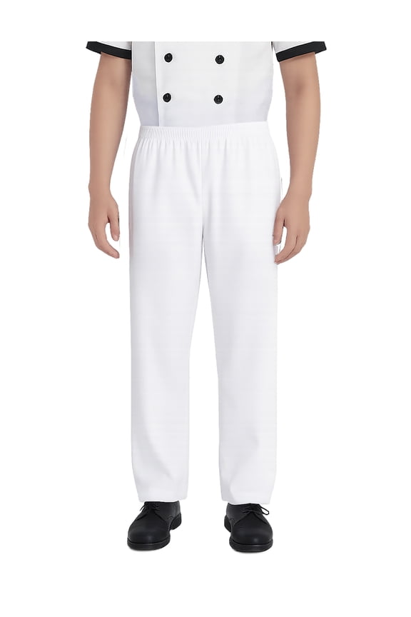Classic Baggy White Chef Pants with Drawstring Waist Restaurant Work Uniform